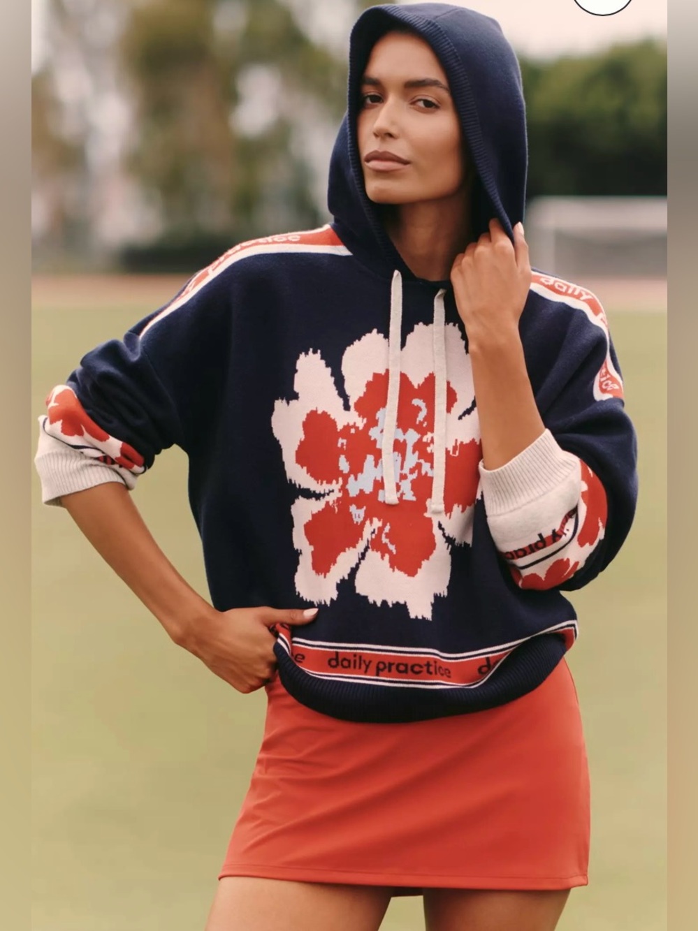 Daily Practice by Anthrologie Hooded Graphic Varsity Top